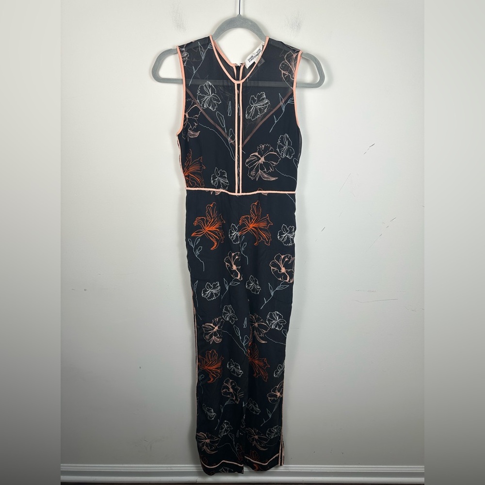 Diane Von Furstenberg Navy and Orange Floral Jumpsuit